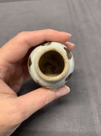 Five Chinese russet-splashed Longquan celadon jarlets, Song/Yuan