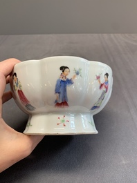 A Chinese famille rose turquoise-ground 'hu' vase and a 'ladies' bowl, Qianlong mark, Republic
