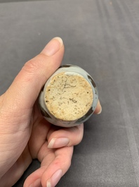 Five Chinese russet-splashed Longquan celadon jarlets, Song/Yuan