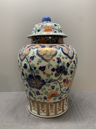 A large Chinese verte-Imari 'peony scroll' vase and cover, Kangxi
