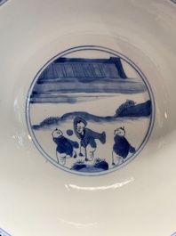 A Chinese blue and white 'Xi Xiang Ji' 'klapmuts' bowl, Kangxi mark and of the period