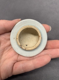 Five Chinese blue and white jarlets and three russet-splashed Longquan celadon jarlets, Yuan/Ming