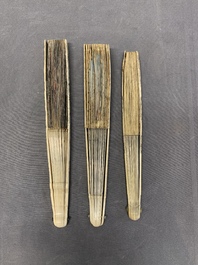 Three folding fans, water colour on paper and bone, France, 18th C.