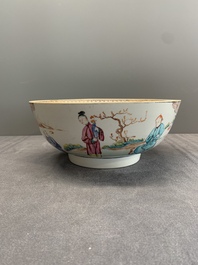 A Chinese Canton famille rose bowl with figures in a garden, Qianlong