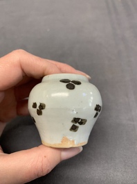 Five Chinese russet-splashed Longquan celadon jarlets, Song/Yuan