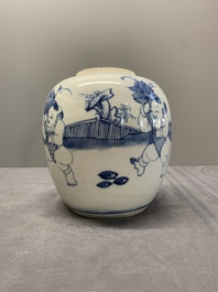 A Chinese blue and white 'playing boys' jar, Yongzheng
