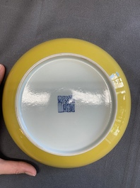 A Chinese yellow-glazed plate, Daoguang mark, 20th C.