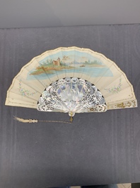 Two folding fans, watercolour on paper and mother-of-pearl, France, 19th C.