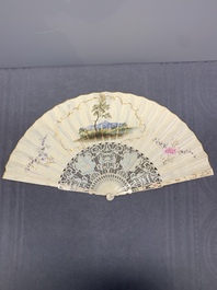 Three folding fans, water colour on paper and bone, France, 18th C.