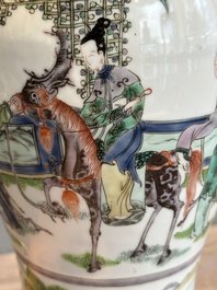 A Chinese famille verte vase mounted as lamp and a famille rose covered tureen, 19th C.
