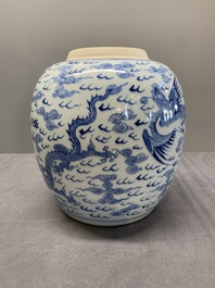 A Chinese blue and white 'dragon and phoenix' jar, Yongzheng