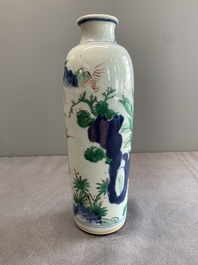 A Chinese wucai 'sleeve' vase with a scholar and servants, Transitional period