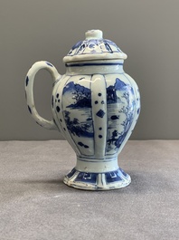 A Chinese blue and white 'landscape' mustard jar and cover, Transitional period