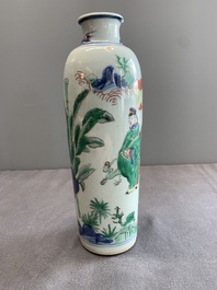 A Chinese wucai 'sleeve' vase with a scholar and servants, Transitional period