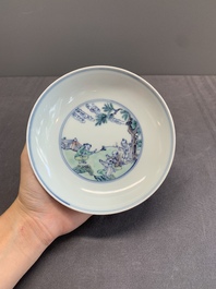 A Chinese doucai 'playing boys' plate, Chenghua mark, 18th C.