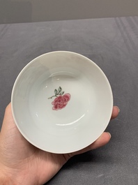 A pair of fine Chinese famille rose cups and saucers with floral design, Yongzheng