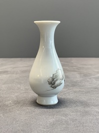 A Chinese grisaille 'Taoist' vase and a fitted box, Yongzheng mark and of the period
