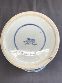 Two Chinese blue and white 'gu' vases with landscape and floral panels, Kangxi
