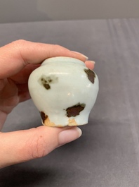Five Chinese russet-splashed Longquan celadon jarlets, Song/Yuan