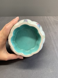A Chinese famille rose turquoise-ground 'hu' vase and a 'ladies' bowl, Qianlong mark, Republic