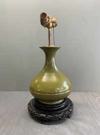 A Chinese monochrome teadust-glazed vase mounted as a lamp, 18/19th C.