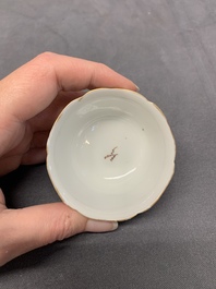 A pair of fine Chinese export 'Liberty and Matrimony' cups and saucers, Yongzheng