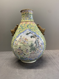 A Chinese Canton enamel '100 boys' 'hu' vase, 20th C.