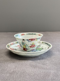 A Chinese famille rose 'Xi Xiang Ji' cup and saucer, Yongzheng