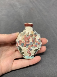 Two Chinese famille rose molded snuff bottles with figural design, Qianlong mark, 19th C.