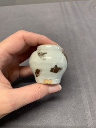 Five Chinese russet-splashed Longquan celadon jarlets, Song/Yuan