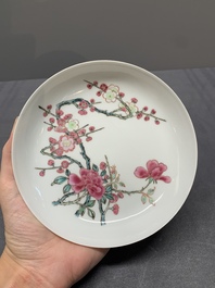 A pair of fine Chinese famille rose cups and saucers with floral design, Yongzheng