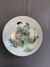 A Chinese famille verte 'lady' plate, 19th C.