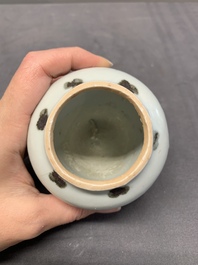 Five Chinese blue and white jarlets and three russet-splashed Longquan celadon jarlets, Yuan/Ming