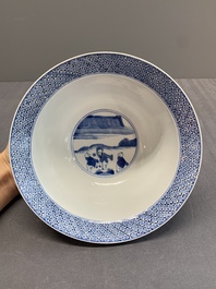 A Chinese blue and white 'Xi Xiang Ji' 'klapmuts' bowl, Kangxi mark and of the period