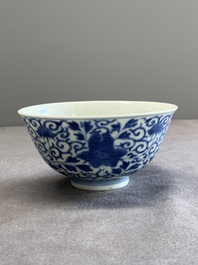 A Chinese blue and white 'peony scroll' bowl, Guangxu mark and of the period