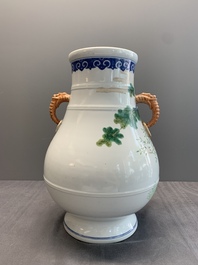 A Chinese famille rose 'hu' vase with figural design, Jiaqing mark, 19/20th C.