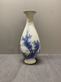 A Chinese blue and white 'fisherman' vase, Wang Bu 王步 mark, Republic