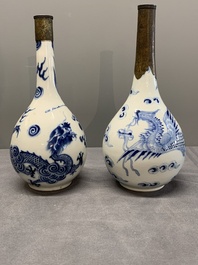 Two Chinese blue and white 'Bleu de Hue' vases with a phoenix for the Vietnamese market, Tho 壽 and Nội phủ thị nam 內府侍南 mark, 19th C.