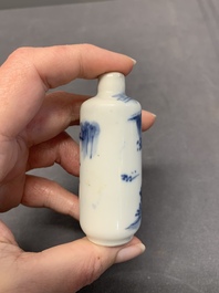 Four Chinese blue, white and copper-red snuff bottles, Yongzheng and Qianlong mark, 19th C.