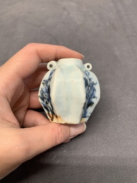 Five Chinese blue and white jarlets and three russet-splashed Longquan celadon jarlets, Yuan/Ming
