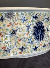A Chinese famille verte vase mounted as lamp and a famille rose covered tureen, 19th C.