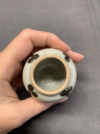 Five Chinese russet-splashed Longquan celadon jarlets, Song/Yuan