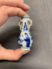Four Chinese blue and white miniature 'Long Eliza' vases, Kangxi