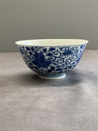 A Chinese blue and white 'peony scroll' bowl, Guangxu mark and of the period
