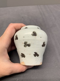 Five Chinese blue and white jarlets and three russet-splashed Longquan celadon jarlets, Yuan/Ming