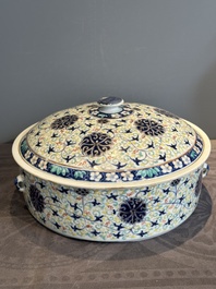 A Chinese famille verte vase mounted as lamp and a famille rose covered tureen, 19th C.