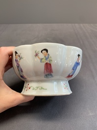 A Chinese famille rose turquoise-ground 'hu' vase and a 'ladies' bowl, Qianlong mark, Republic