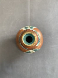 A Chinese famille rose coral-red-ground 'landscape' gourd vase, Qianlong mark, Republic