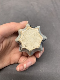 Five Chinese blue and white jarlets and three russet-splashed Longquan celadon jarlets, Yuan/Ming