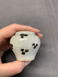 Five Chinese russet-splashed Longquan celadon jarlets, Song/Yuan